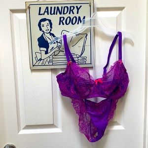 Victoria’s Secret Unlined Demi Bra and panty set in gorgeous purple and hot pink